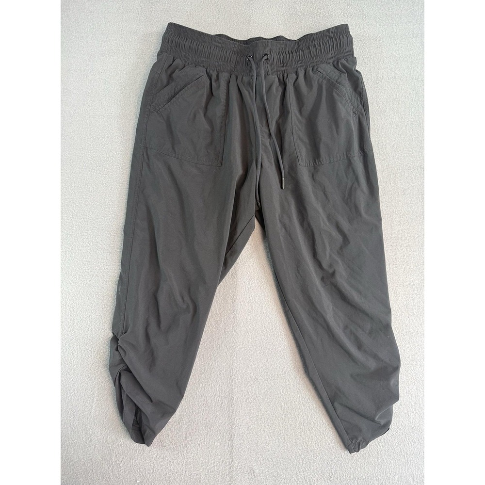 PrAna Jogger Pants Womens Medium Gray Elastic Waist Cropped Woven Pockets Hiking